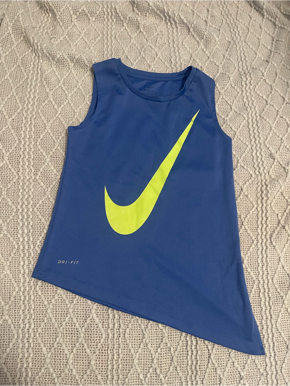 Nike Boys Blue Tank Top with Neon Yellow Swoosh
